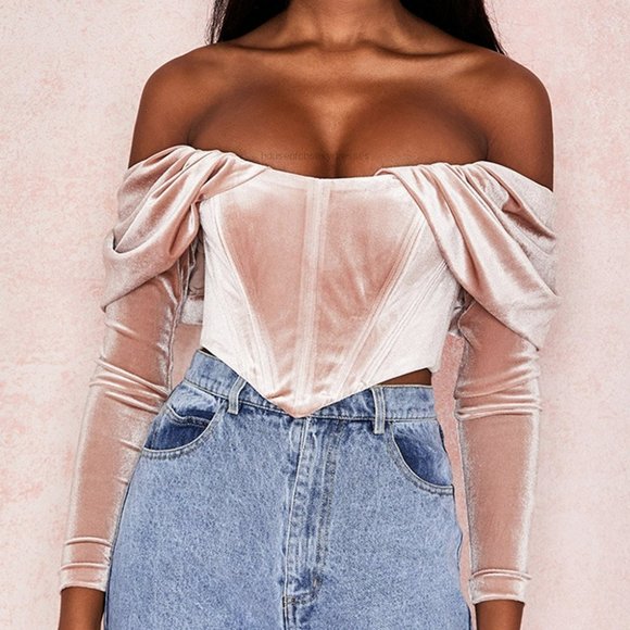 House of CB Holly Blush Velvet Long Sleeved Corset - Picture 3 of 16
